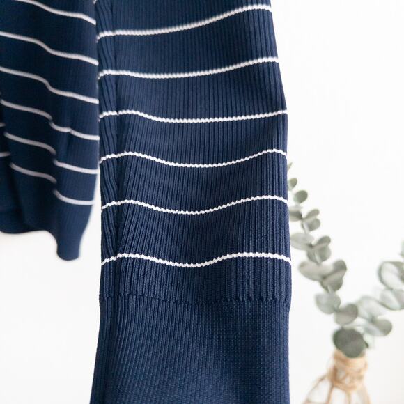 J. Crew Navy and White Stripe Stretchy Pullover Top Size Medium - Picture 3 of 5